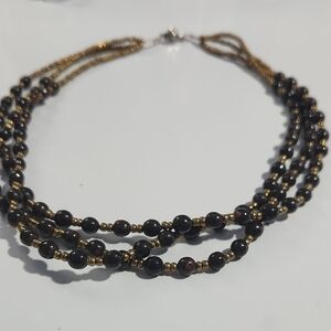 Vintage Teng Yue Chic Black and Gold Multi-Strand Necklace